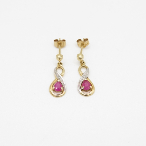 31 - 9ct gold ruby & diamond drop earrings (1.1g)