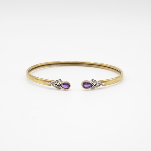 9 - 9ct gold amethyst & diamond bangle (6.1g)