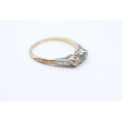 100 - 18ct gold and platinum emerald, diamond ring (2.4g) Size O