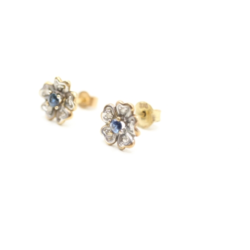 111 - 9ct gold sapphire and diamond halo stud earrings (1.1g)