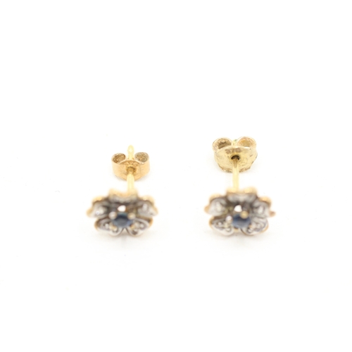 111 - 9ct gold sapphire and diamond halo stud earrings (1.1g)