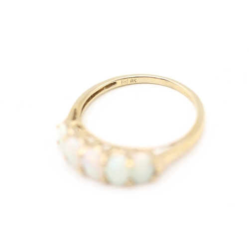 122 - 9ct gold opal five stone ring (2.2g) Size S 1/2