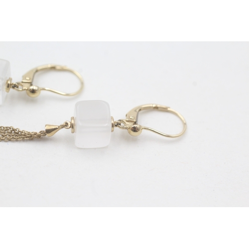 125 - 9ct gold milky quartz drop earrings (3g)