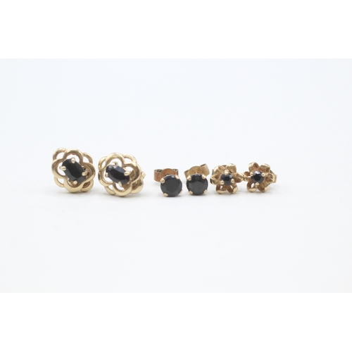 143 - 3 x 9ct gold and sapphire stud earrings (1.9g)