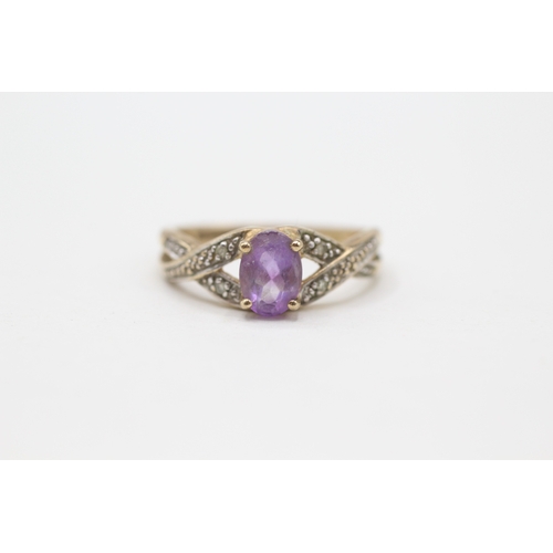 188 - 9ct gold diamond and amethyst twist ring (2.2g) Size M 1/2