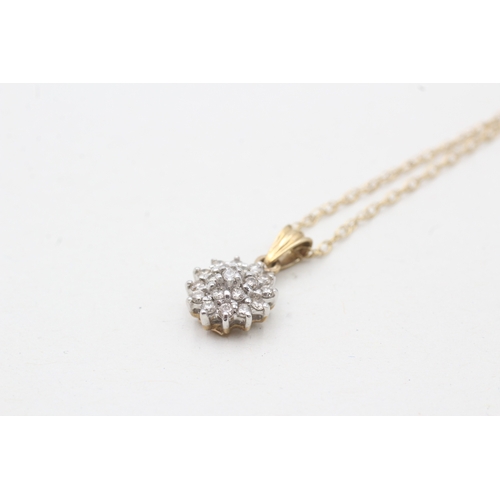 198 - 9ct gold diamond cluster pendant necklace (1.4g)