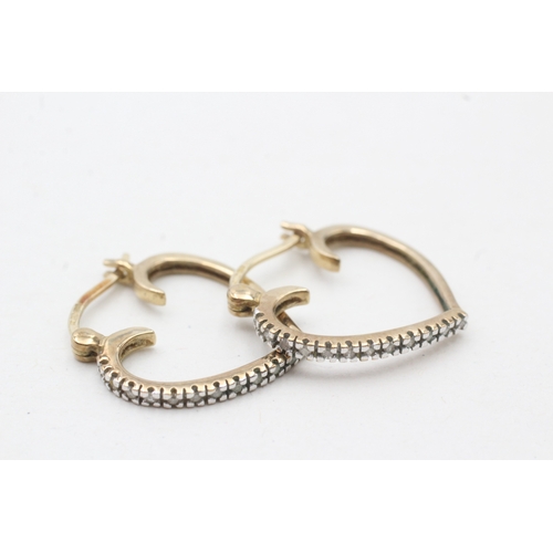 199 - 9ct gold diamond heart hoop earrings (2.3g)