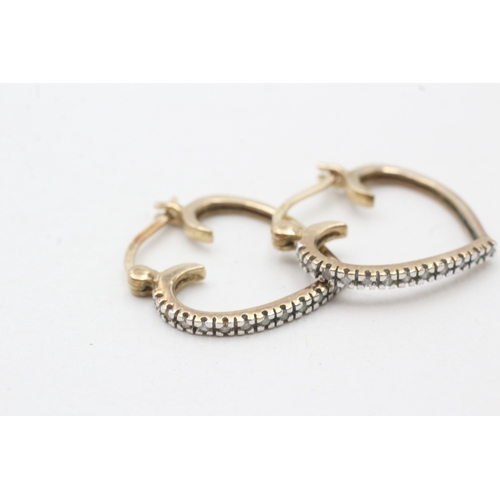 199 - 9ct gold diamond heart hoop earrings (2.3g)