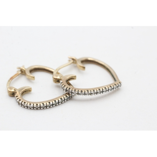 199 - 9ct gold diamond heart hoop earrings (2.3g)