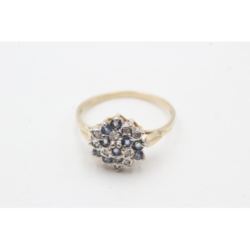 203 - 9ct gold diamond & sapphire floral cluster ring (2.1g) Size P