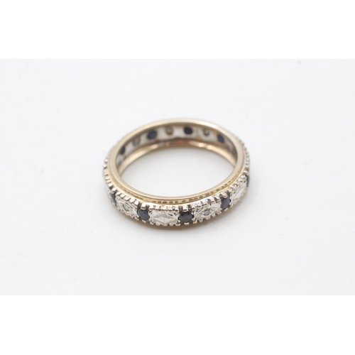 21 - 9ct gold diamond & sapphire full eternity ring (2.5g) AS SEEN - MISSHAPEN Size N