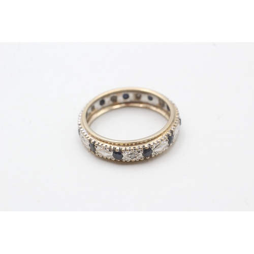 21 - 9ct gold diamond & sapphire full eternity ring (2.5g) AS SEEN - MISSHAPEN Size N