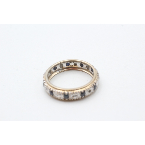 21 - 9ct gold diamond & sapphire full eternity ring (2.5g) AS SEEN - MISSHAPEN Size N