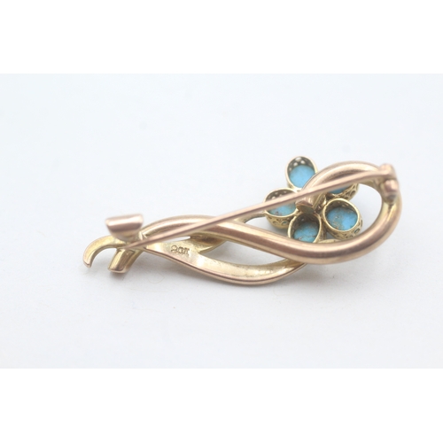 23 - 9ct gold turquoise split pearl brooch (2.5g)