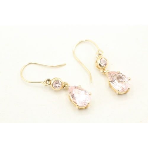 230 - 9ct gold morganite & cubic zirconia drop earrings (2.2g)