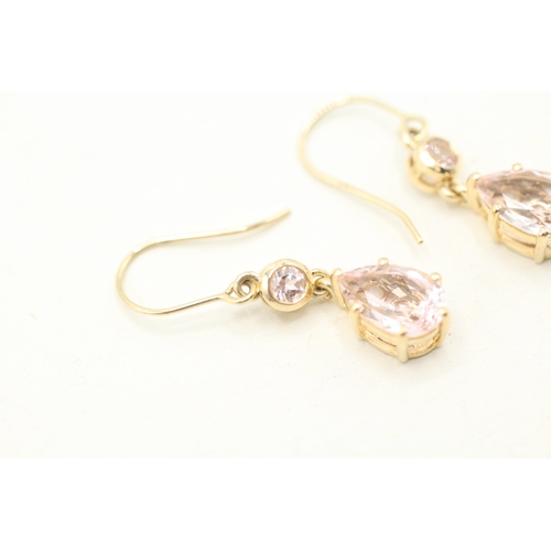 230 - 9ct gold morganite & cubic zirconia drop earrings (2.2g)