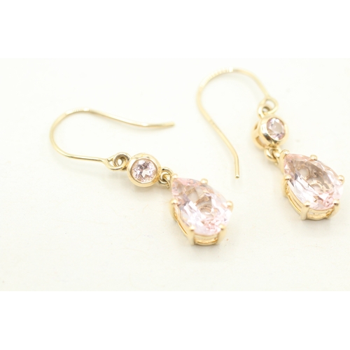 230 - 9ct gold morganite & cubic zirconia drop earrings (2.2g)