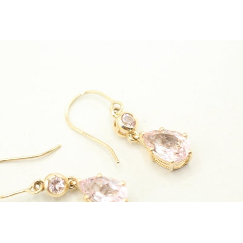 230 - 9ct gold morganite & cubic zirconia drop earrings (2.2g)