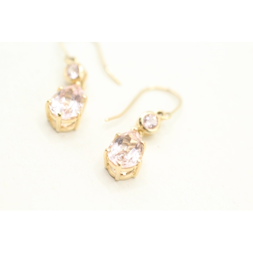 230 - 9ct gold morganite & cubic zirconia drop earrings (2.2g)