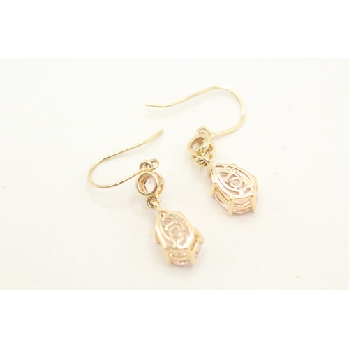 230 - 9ct gold morganite & cubic zirconia drop earrings (2.2g)