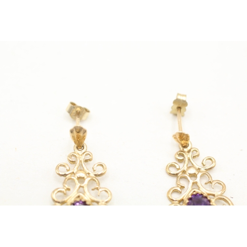 233 - 9ct gold amethyst framed drop earrings (1.8g)