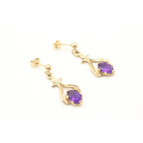 234 - 9ct gold amethyst drop earrings (2.1g)