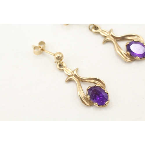 234 - 9ct gold amethyst drop earrings (2.1g)