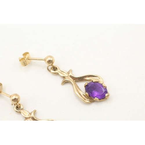 234 - 9ct gold amethyst drop earrings (2.1g)