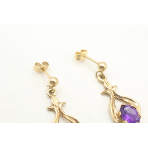 234 - 9ct gold amethyst drop earrings (2.1g)