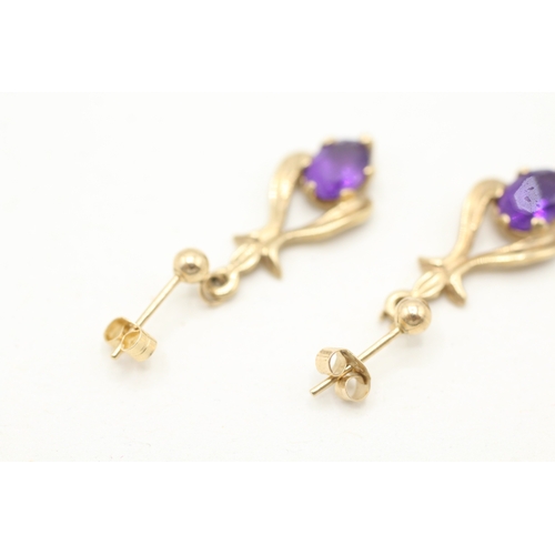 234 - 9ct gold amethyst drop earrings (2.1g)