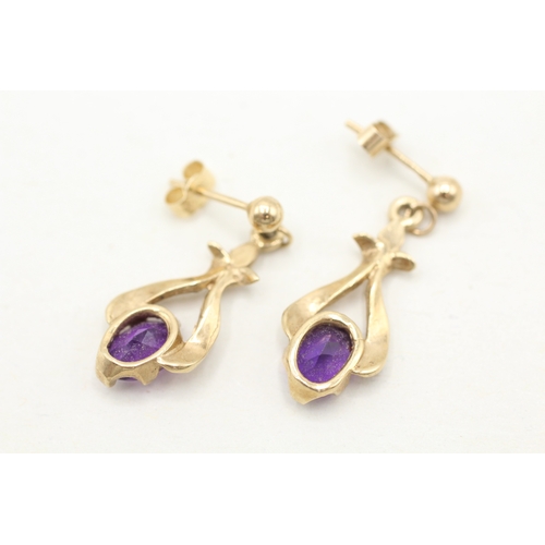 234 - 9ct gold amethyst drop earrings (2.1g)