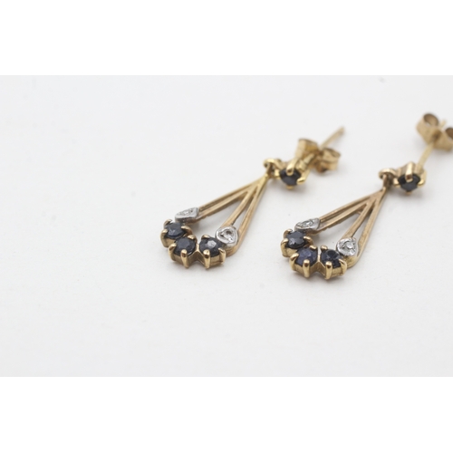 240 - 9ct gold diamond & sapphire drop earrings (1.5g)