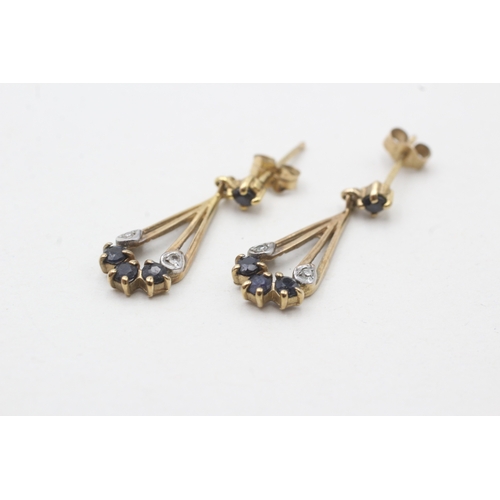 240 - 9ct gold diamond & sapphire drop earrings (1.5g)