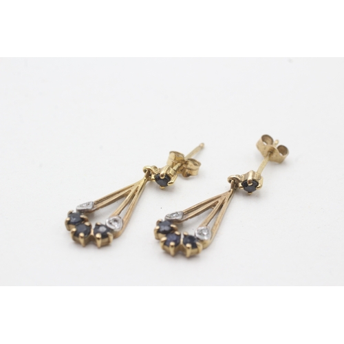 240 - 9ct gold diamond & sapphire drop earrings (1.5g)