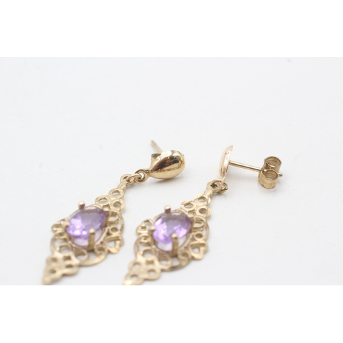 241 - 9ct gold amethyst drop earrings (1.7g)