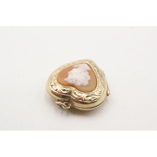 250 - 9ct gold back & front shell cameo heart locket pendant (4.2g)