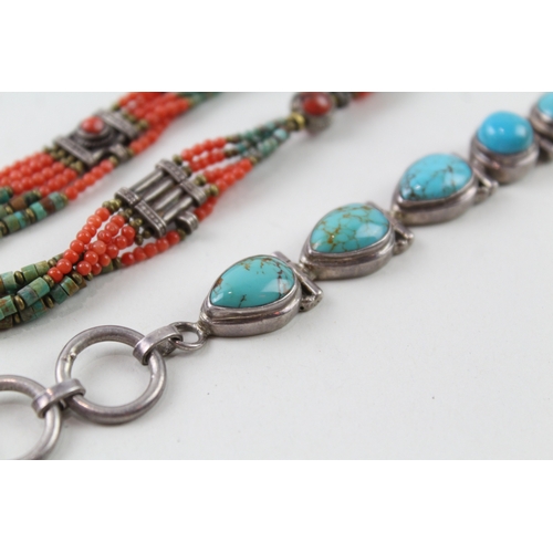 253 - Collection of Sterling Silver Turquoise & Coral Set Jewellery x 2 69g