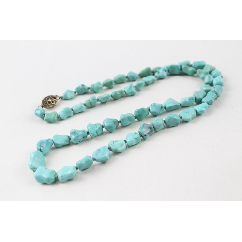 258 - Chinese Export Silver Clasped Turquoise Necklace 43g