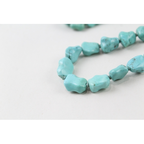 258 - Chinese Export Silver Clasped Turquoise Necklace 43g