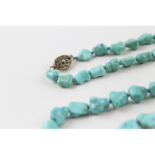 258 - Chinese Export Silver Clasped Turquoise Necklace 43g