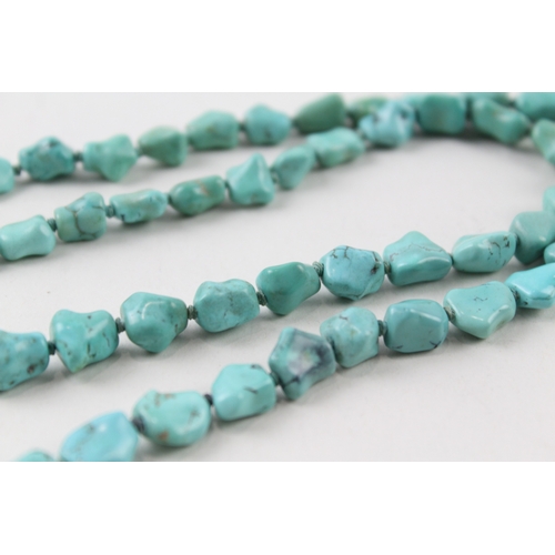 258 - Chinese Export Silver Clasped Turquoise Necklace 43g