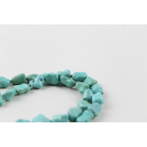 258 - Chinese Export Silver Clasped Turquoise Necklace 43g