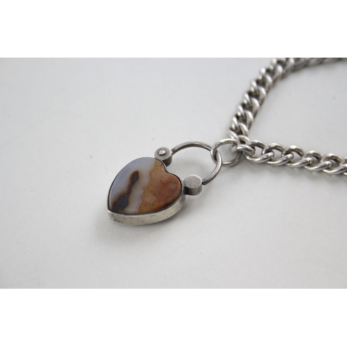 259 - Victorian Sterling Silver Mourning Padlock Necklace Conversion w/ Agate 44g