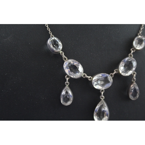 264 - Antique Sterling Silver Faceted Drop Necklace 10g