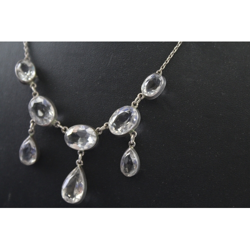 264 - Antique Sterling Silver Faceted Drop Necklace 10g