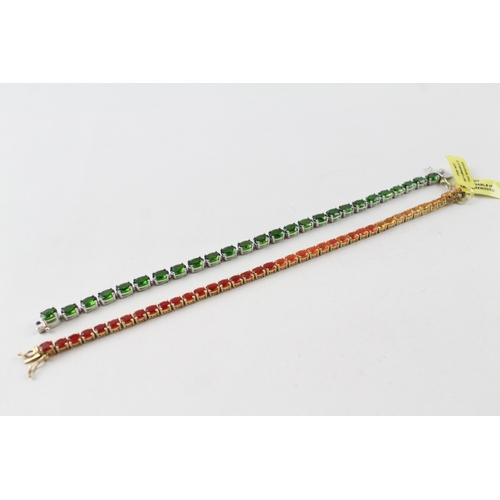 269 - Sterling Silver Gemstone Tennis Bracelets Inc. Diopside, Fine Opal x 2 25g