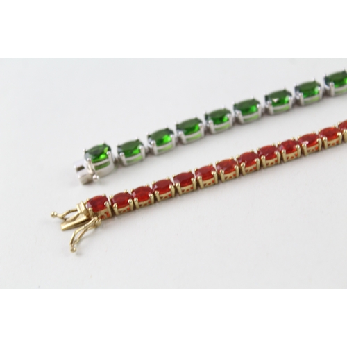 269 - Sterling Silver Gemstone Tennis Bracelets Inc. Diopside, Fine Opal x 2 25g