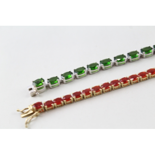 269 - Sterling Silver Gemstone Tennis Bracelets Inc. Diopside, Fine Opal x 2 25g