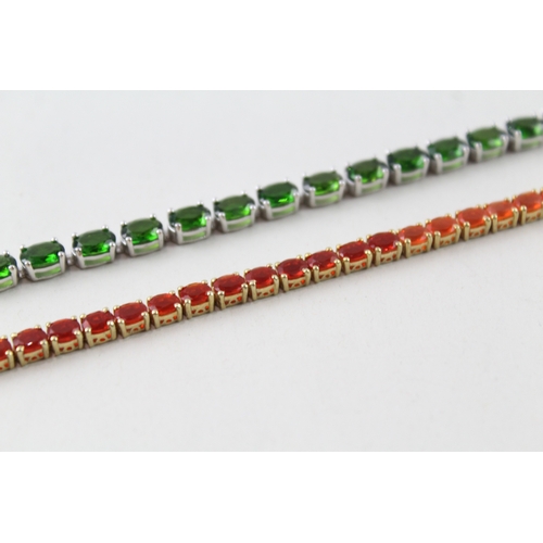 269 - Sterling Silver Gemstone Tennis Bracelets Inc. Diopside, Fine Opal x 2 25g