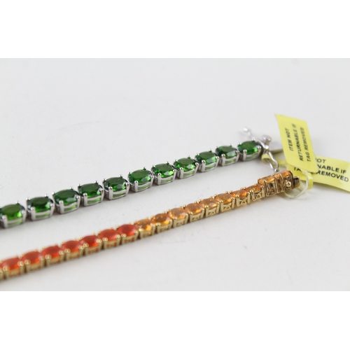 269 - Sterling Silver Gemstone Tennis Bracelets Inc. Diopside, Fine Opal x 2 25g